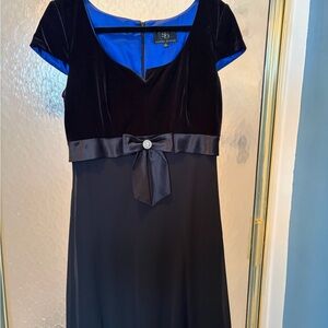 Sandra Darren Black and Blue Midi Dress